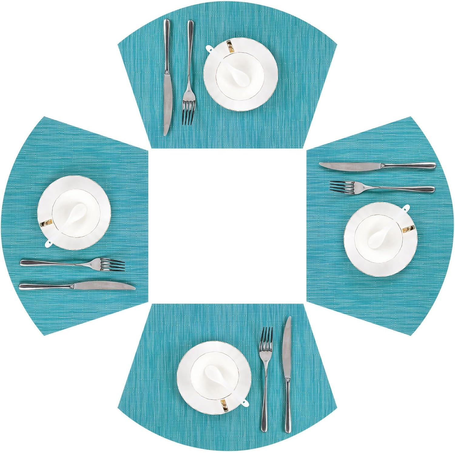 Wedge Shape Placemats Set of 4 Round Table Placemats Heat Resistant Woven Vinyl PVC Table Mats Indoor Outdoor Wipe Clean (4, Teal Blue)