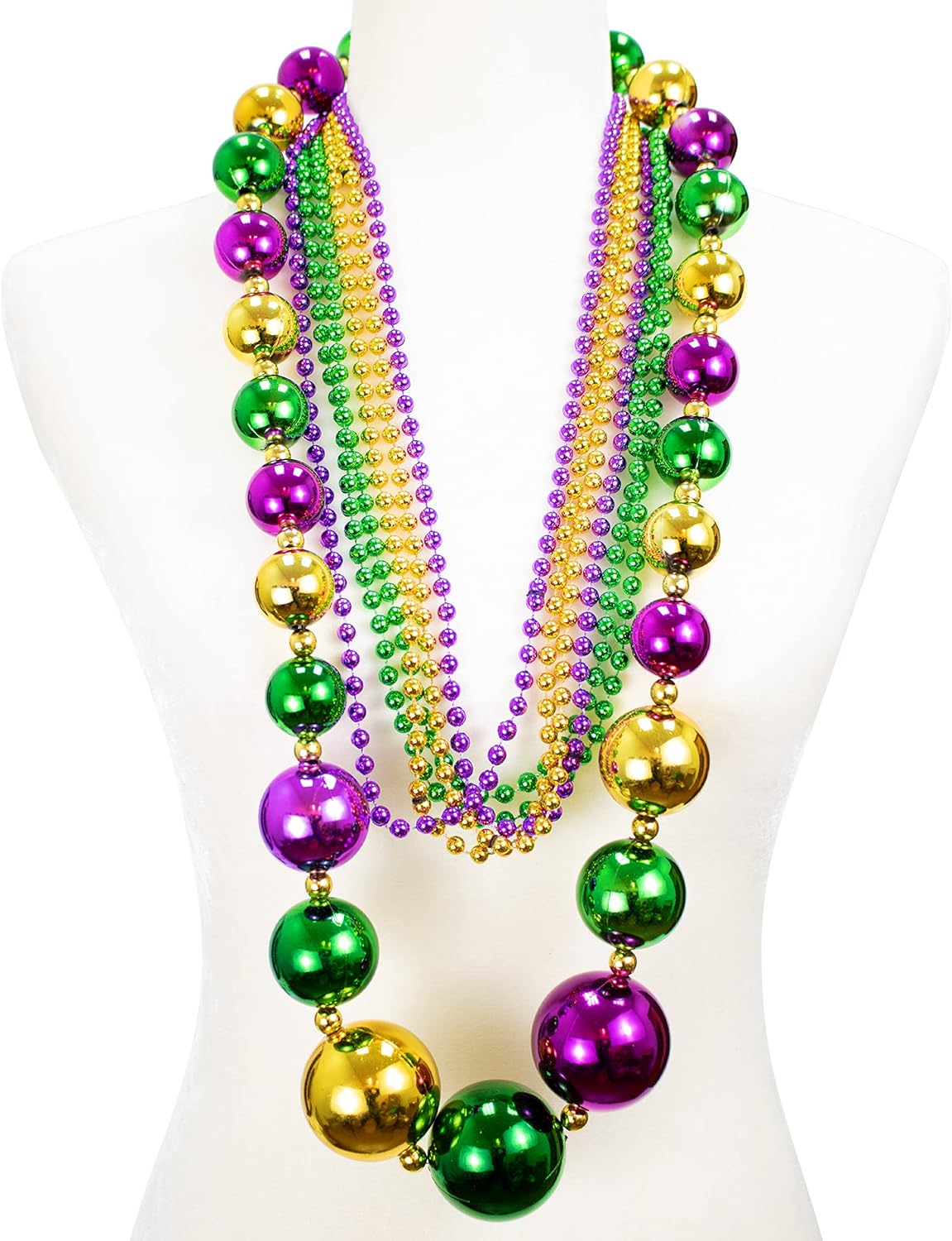 46” Mardi Gras New Year Jumbo Ball Bead Necklaces and 33” 7Mm Assorted Metallic Color Beaded Necklaces Bundle Set for St. Patrick'S Day Party Favors, Mardi Gras Festivals, Parades, Sport Games
