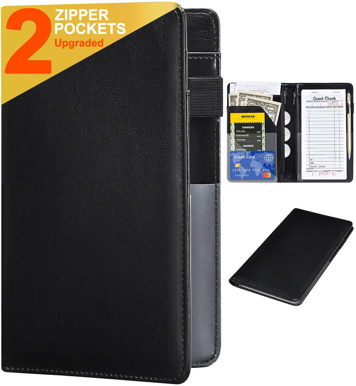 Server Books for Waitress - Leather Waiter Book Server Wallet with Zipper, Cute 
