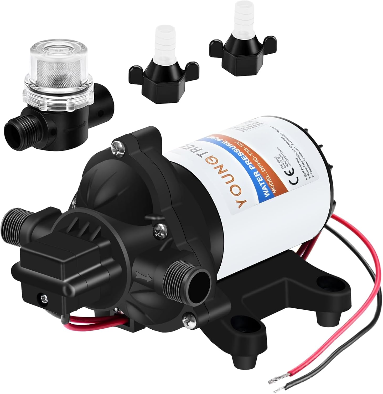 12V DC RV Water Diaphragm Pump 3.5 GPM 45PSI, 12Volt Self-Priming Fresh Water Pressure Pump with Pressure Switch for RV Camper Boat Home Off-Grid