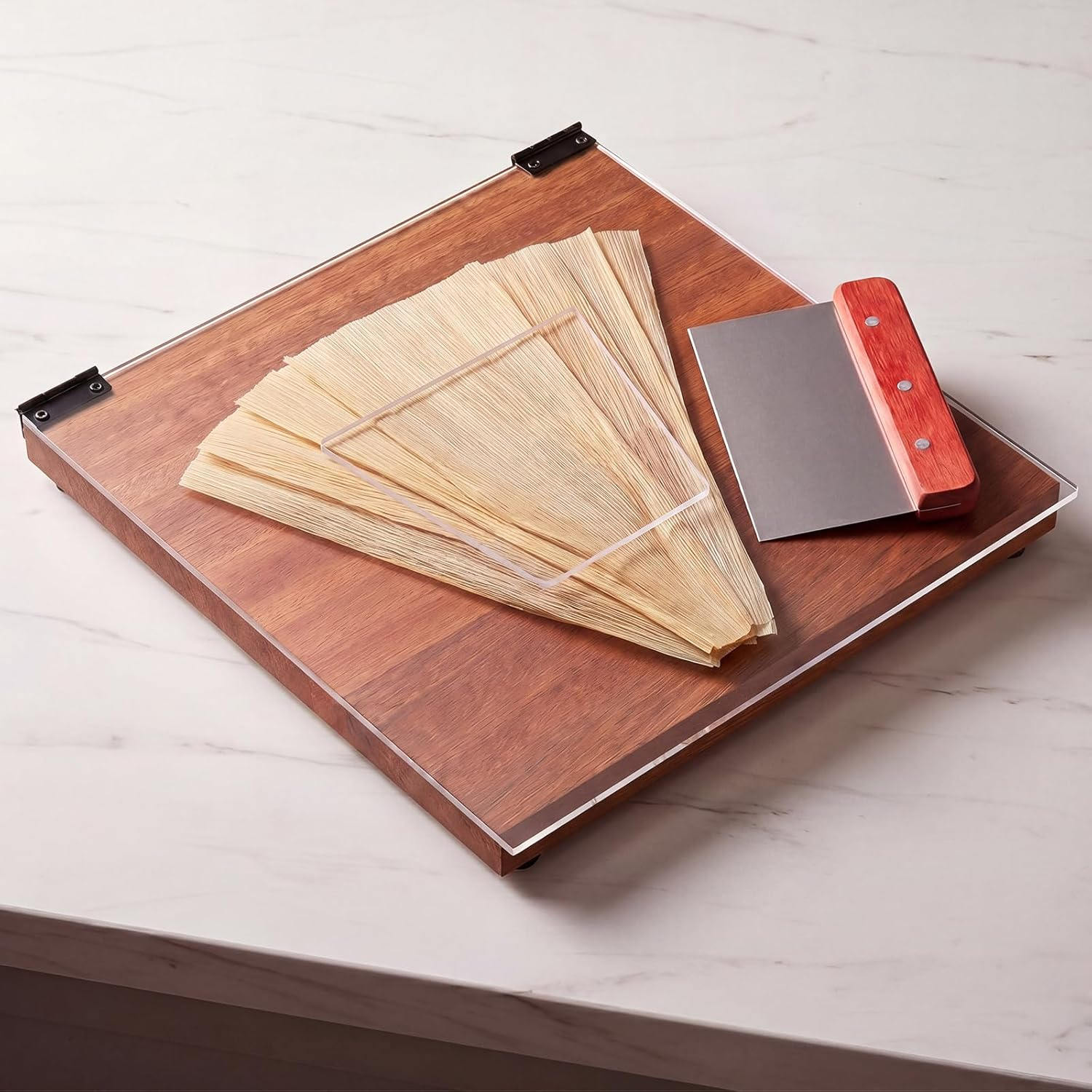 Tamale Masa Spreader Board with Acrylic Top and Scraper Tool