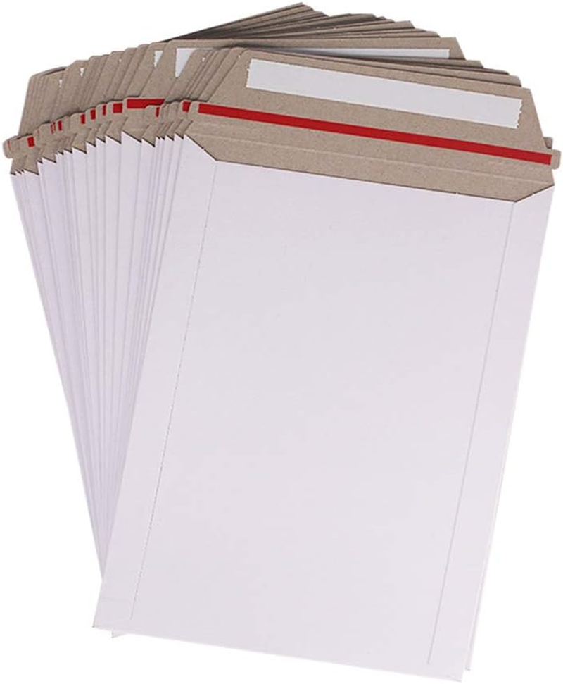 100 Pack 6X8 Inch Self Seal Photo Document Mailers Stay Flat White Cardboard Envelopes White Photography Mailers for CD, Photos, Document