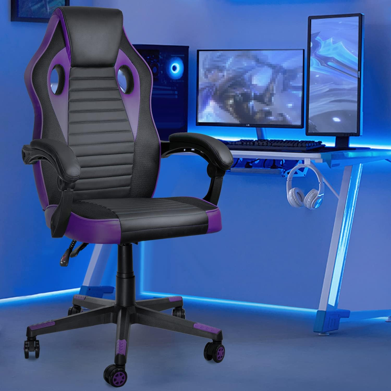 Ergonomic High-Back Gaming Chair for Adults and Teens, Comfortable Office Desk Chair with 350LBS Capacity, Recliner Racing Style in Purple