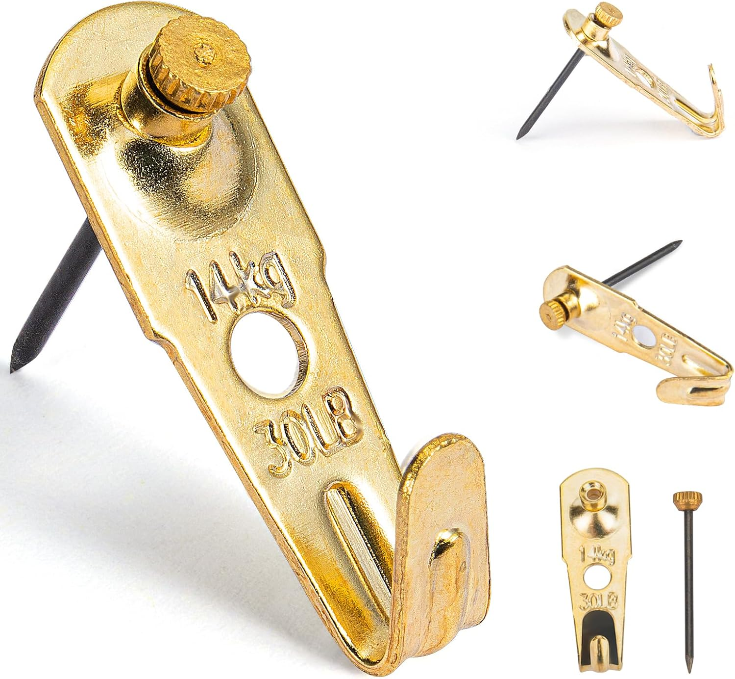 30 Lb Picture Hangers (30 Set), Professional Hanging Hooks with Nails, Premium Drywall & Wooden Wall Picture Hangers