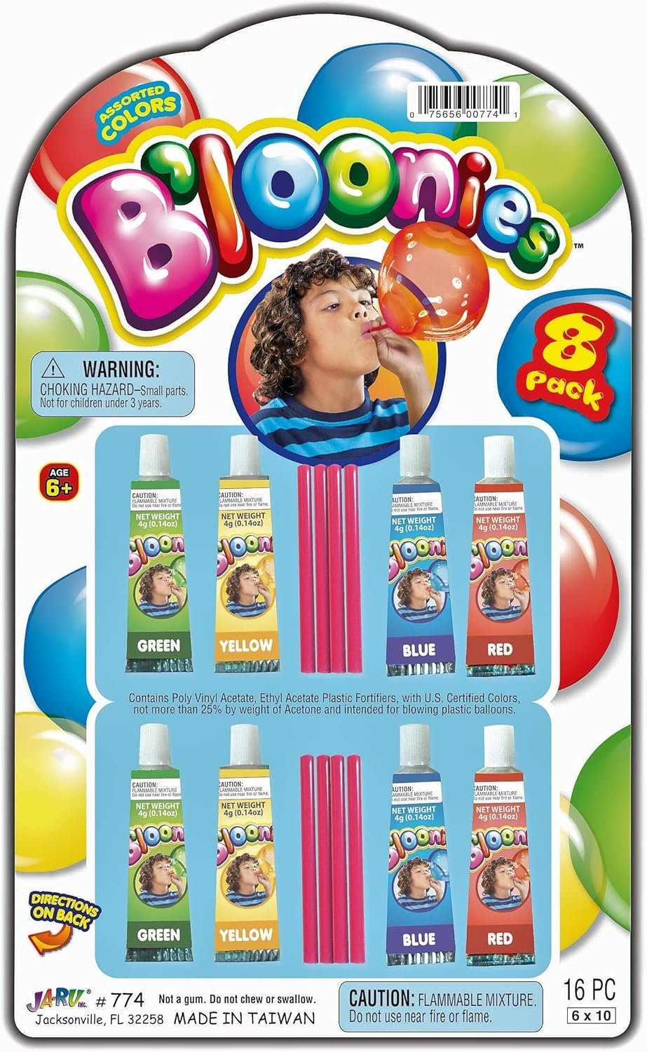 Bloonies Magic Plastic Bubbles Balloons Variety Pack (8 Tubes per Pack)| Kids Super Elastic | Blow up Balloons with Straw | Party Favors and Gifts Fidget Toy. 774-1A