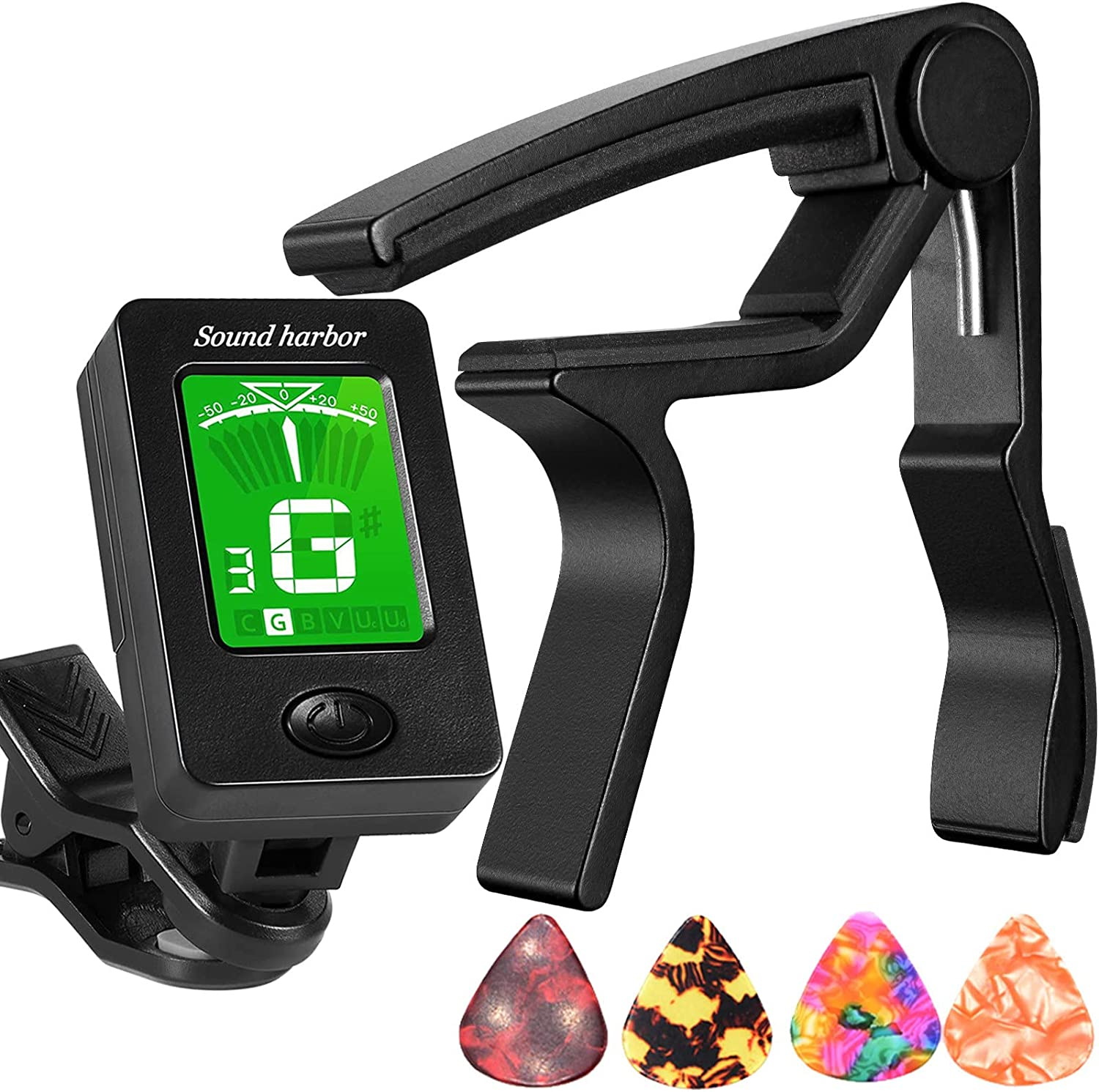 Guitar Capo with Tuner Clip-On Tuner Guitar Accessoriesor for Acoustic Electric 