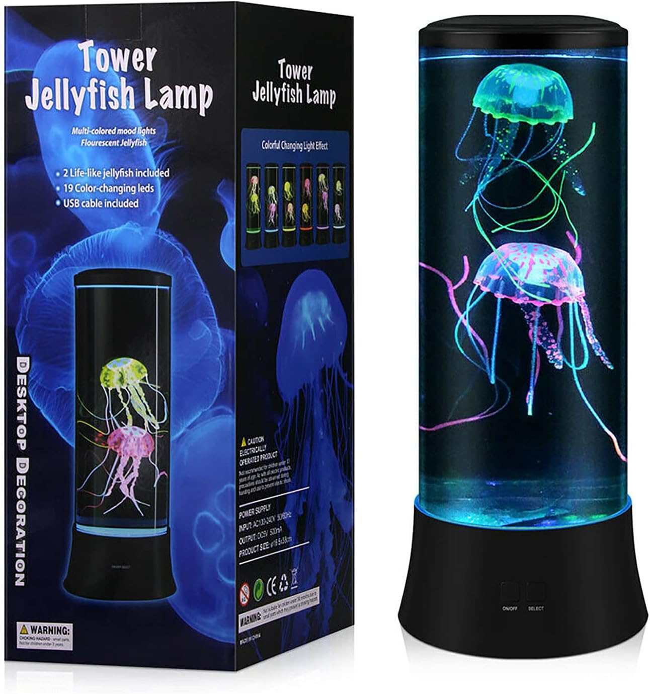 Floating Jellyfish Lamp - Electric Jelly Fish Light Lamp with Auto Color Changing, Ultra-Quiet Water Pump, Holiday Gift for Kids Men Women, Home Room Mood Decor