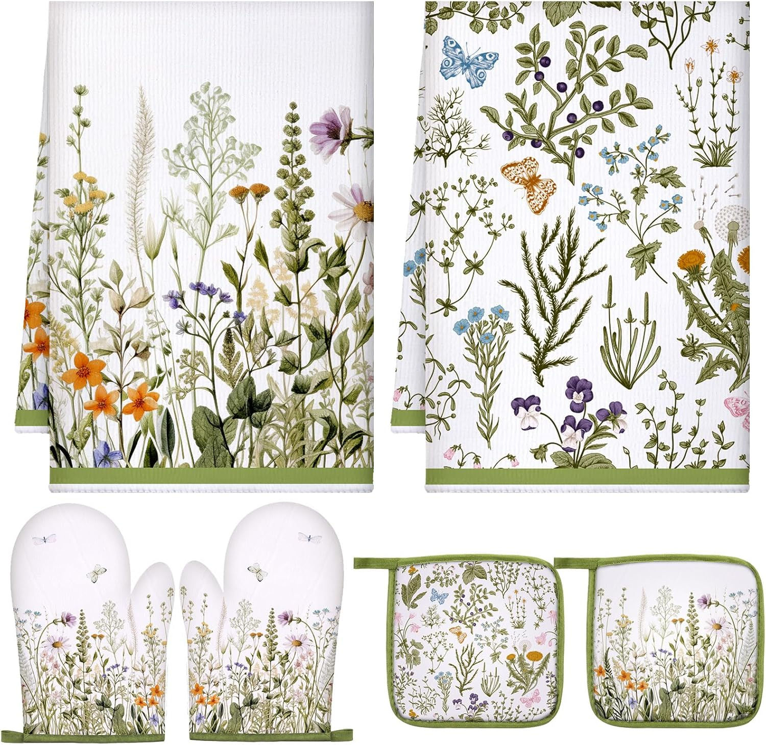 Leinuosen 6 Floral Plant Oven Mitts and Pot Holders Sets Farmhouse Kitchen 