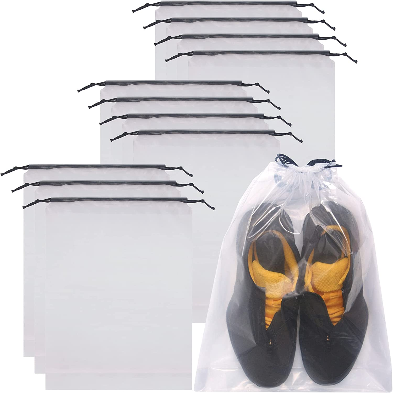 12 Set Transparent Shoe Bags for Travel Large Clear Shoes Storage Organizers Pouch with Rope for Men and Women