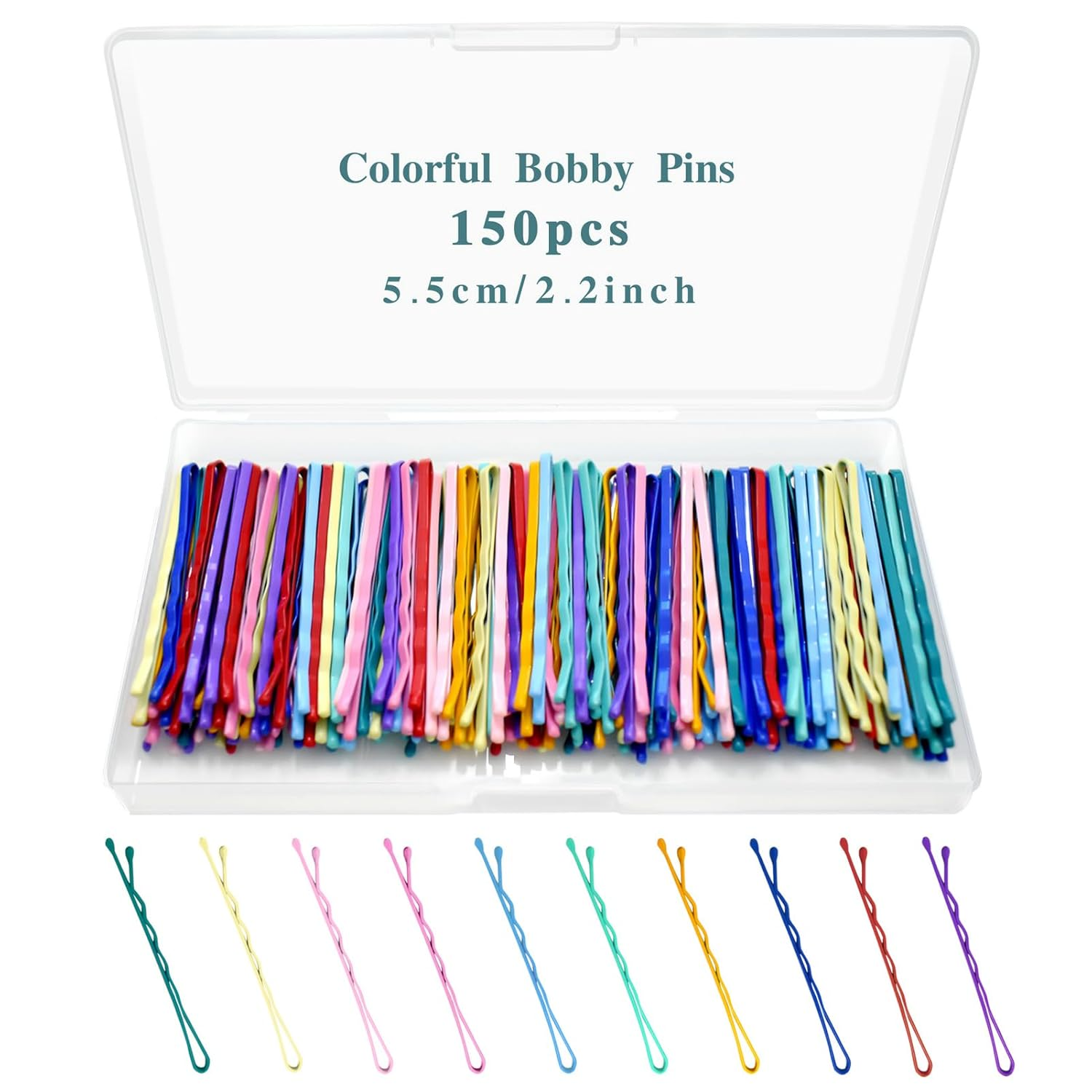 150 Pcs 2.2 Inch Mix Colorful Bobby Pin for Girls Women, Hair Pins with Cute Box, Colored Bobby Pins for Hair, Bobby Hair Pins Great for All Hair Types