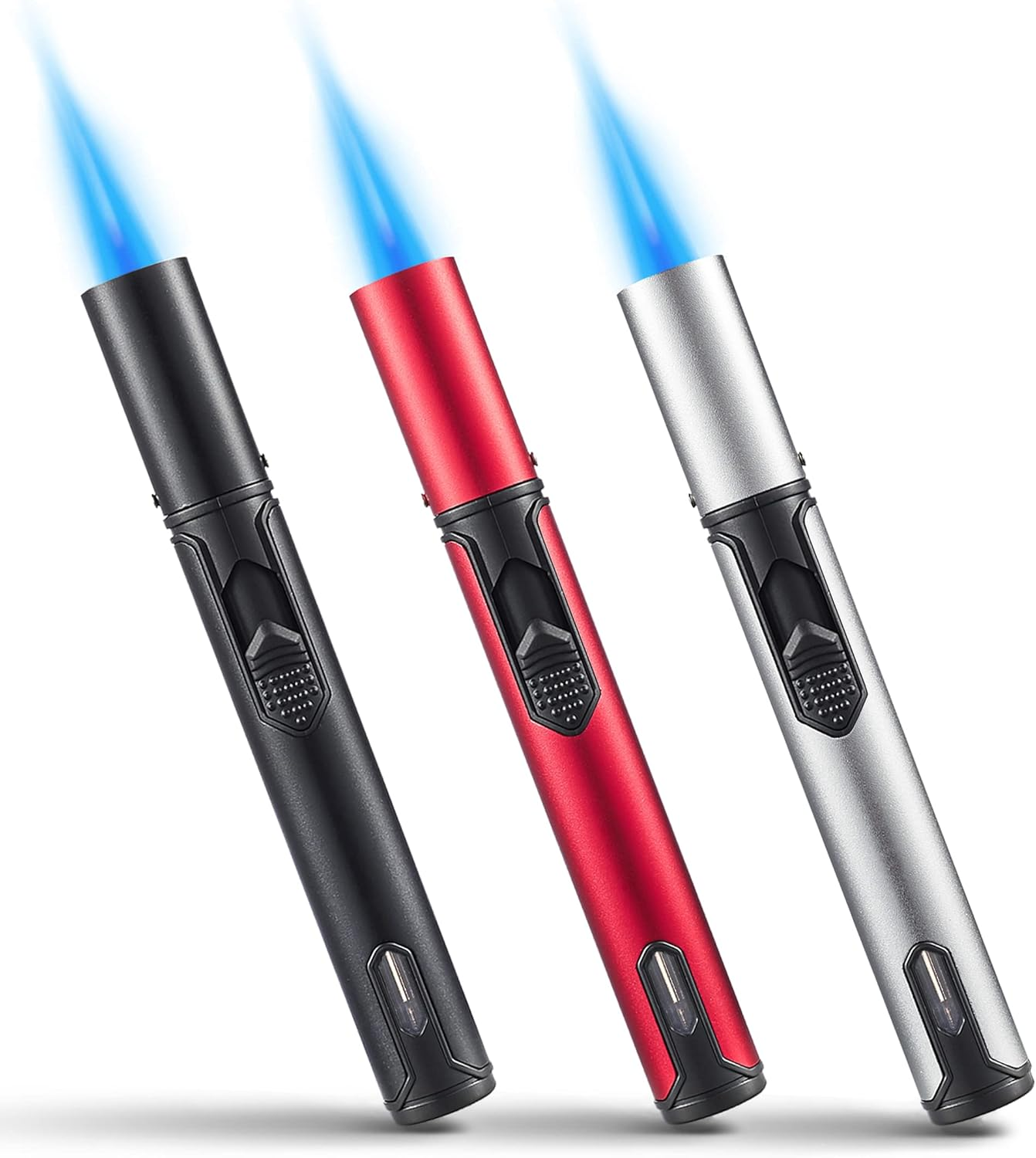 pen cigarette lighter 3 Pack Butane Torch Lighters, 6-inch Refillable Pen Lighter Adjustable Jet  Flame