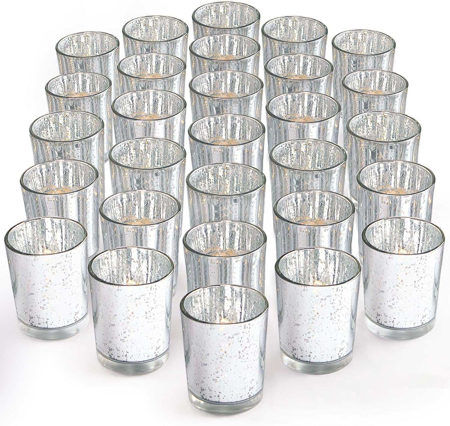 Silver Votive Candle Holders Set of 36 - Speckled Mercury Silver Glass Candle Holder Bulk - Ideal for Halloween & Thanksgiving Decorations Indoor，Wedding Centerpieces，Home Decor