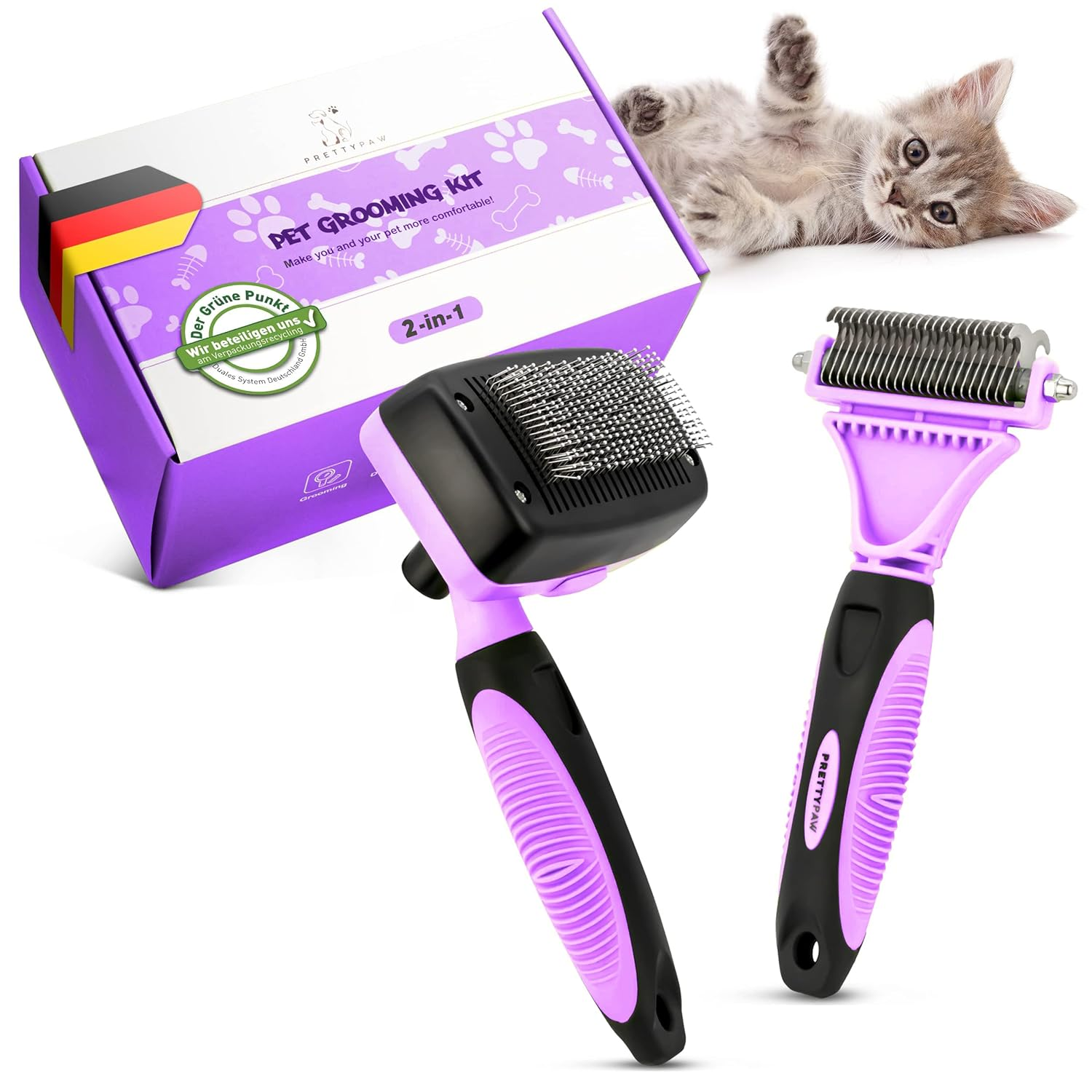 Pretty Paw Katzenbürsten Set Mit Zupfbürste & Katzenkamm – Sanfte Fellpflege Für Kurzhaar- & Langhaarkatzen, Entfernt Lose Haare Und Unterwolle