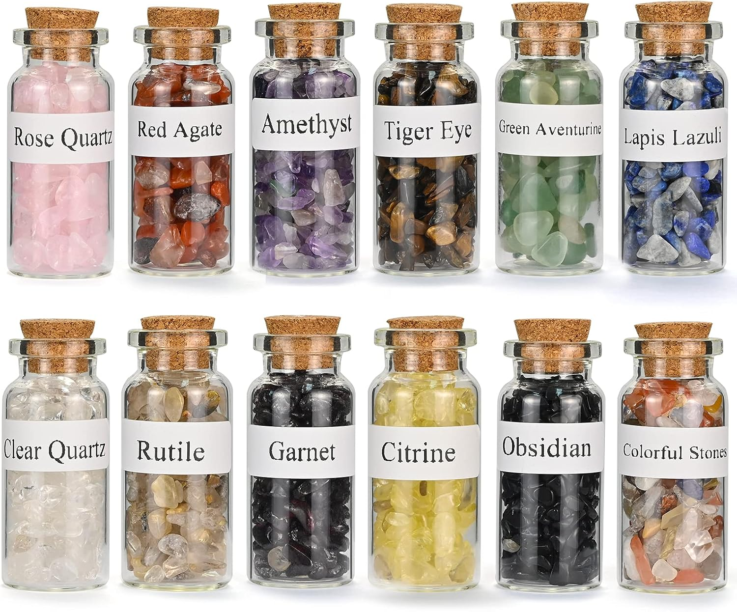 12 Stück Kristalle Wunschflaschen, Heilkristall Trommelsteine Sammlungssatz, Naturquarz Kies Wunschflasche, Adventskalender Steine Für Reiki, Heilung, Meditation