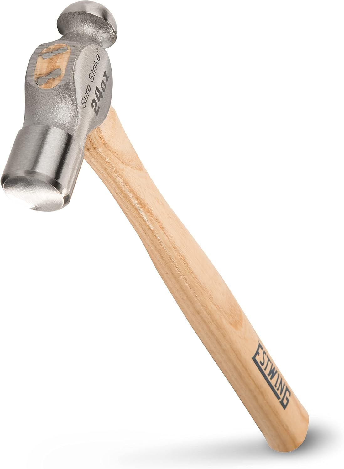 ESTWING Sure Strike Ball Peen Hammer - 24 Oz Metalworking Tool with Forged Steel Head & Hickory Wood Handle - MRW24BP