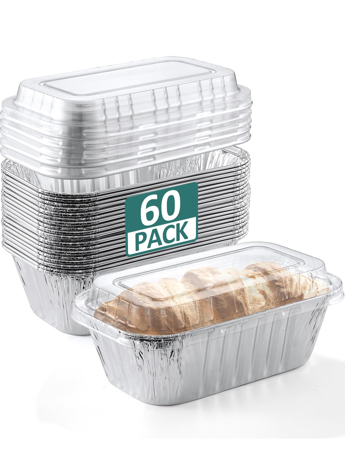 60 Pack 6X3.5X2 Disposable Aluminum Loaf Pans with Lids- -Small-Aluminum-Foil-Pa