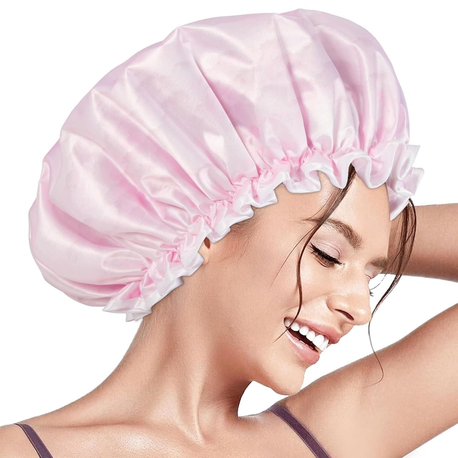 Aquior Shower Caps, Reusable Shower Cap for Women, Double Layer Waterproof 