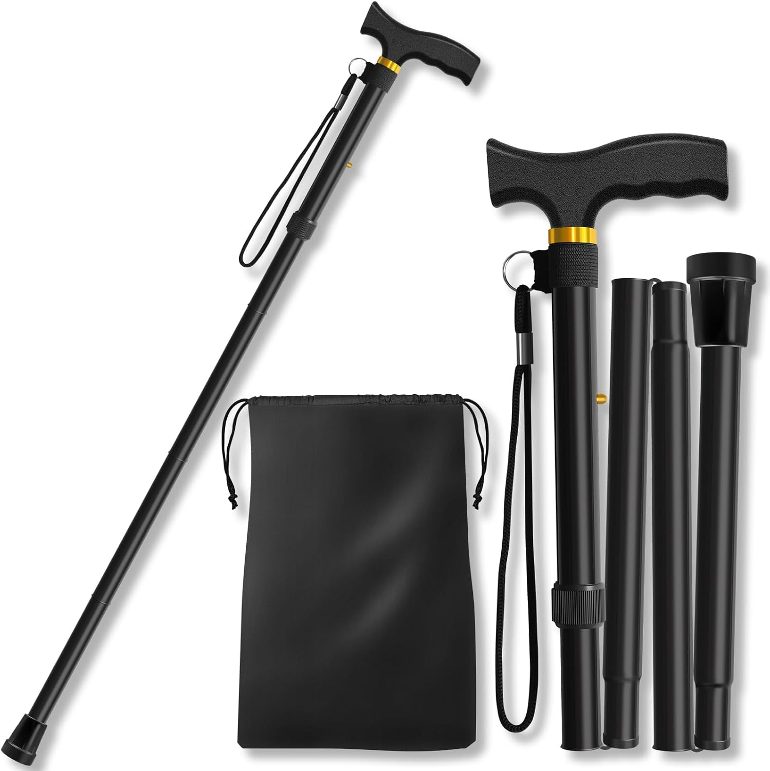 Folding Cane, Walking Poles with Adjustable Height, Canes for Men, Women and for the Elderly, Aids for People Withllimited Mobility(Black)