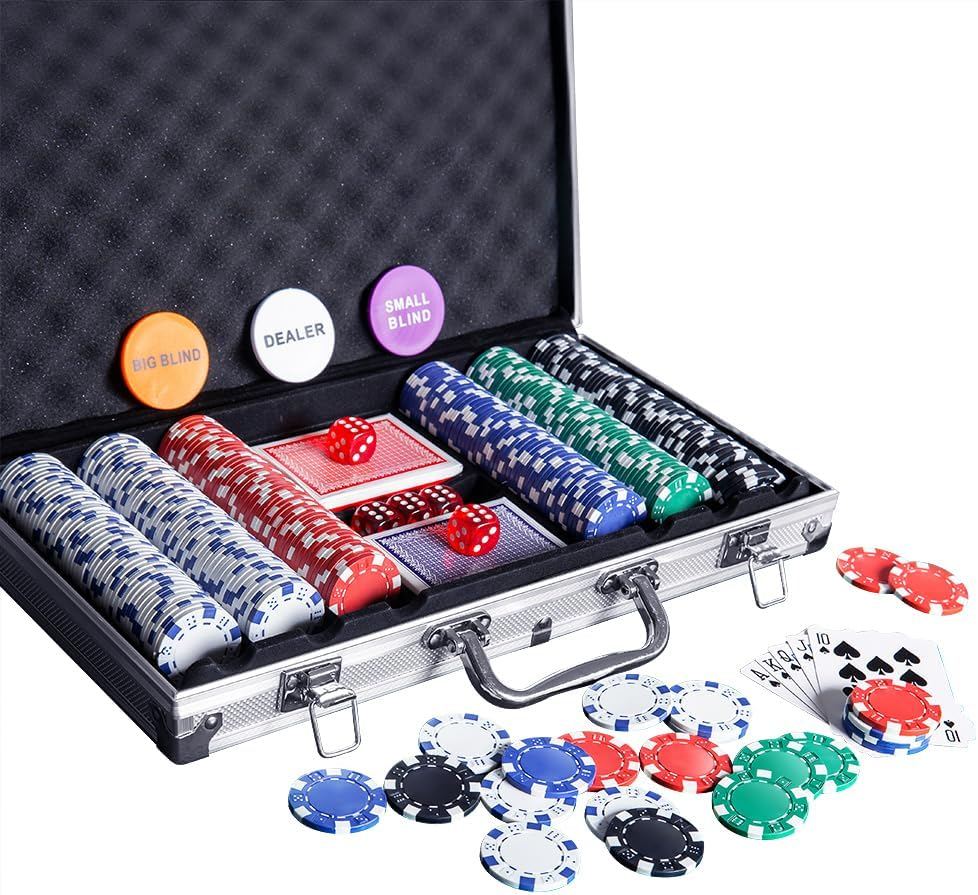 Poker Chip Set - 300PCS Poker Chips with Aluminum Case, 11.5 Gram Chips for Texas Holdem Blackjack