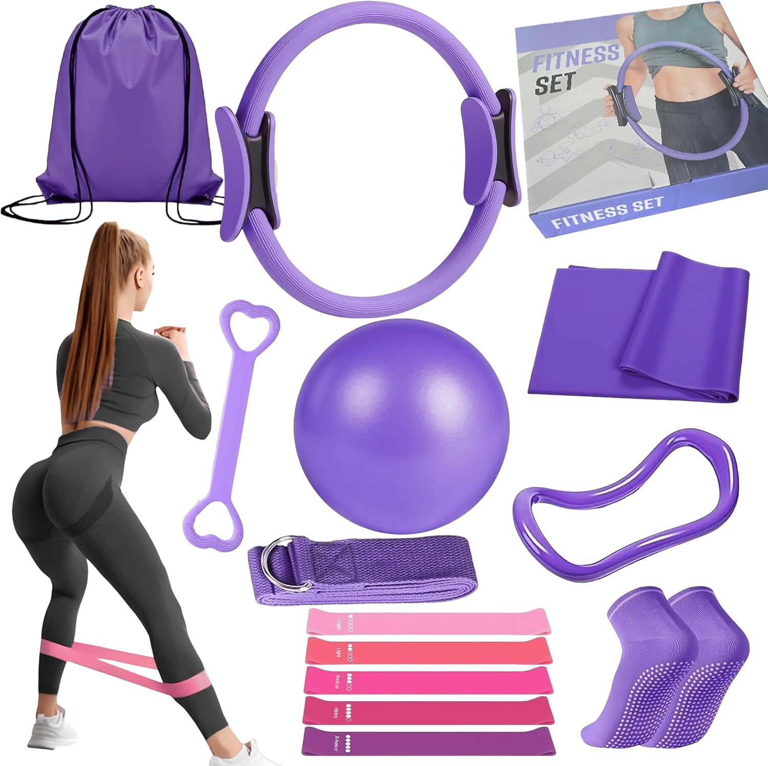Pilates Essentials Kit for Women, Complete Home Workout Set for Toning, Strength & Flexibility | Resistance Bands, Pilates Ring, Core Sliders, Ball & More | Fitness Equipment for Beginners to Advanced