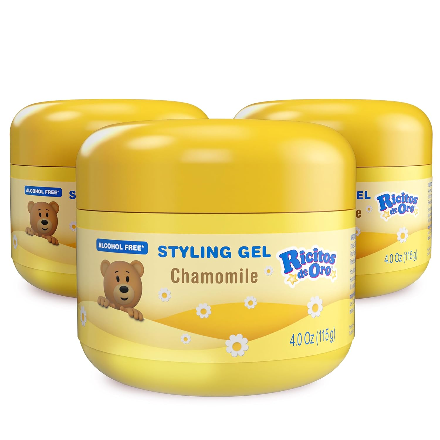 Ricitos De Oro Chamomile Hair Gel -Preserves Natural Color, Non-Greasy, Alcohol Free, Hypoallergenic, Tear-Free, Gentle Daily Use - Baby, Kids Hair Gel, Toddler - 4.05 Oz, 3-Pack