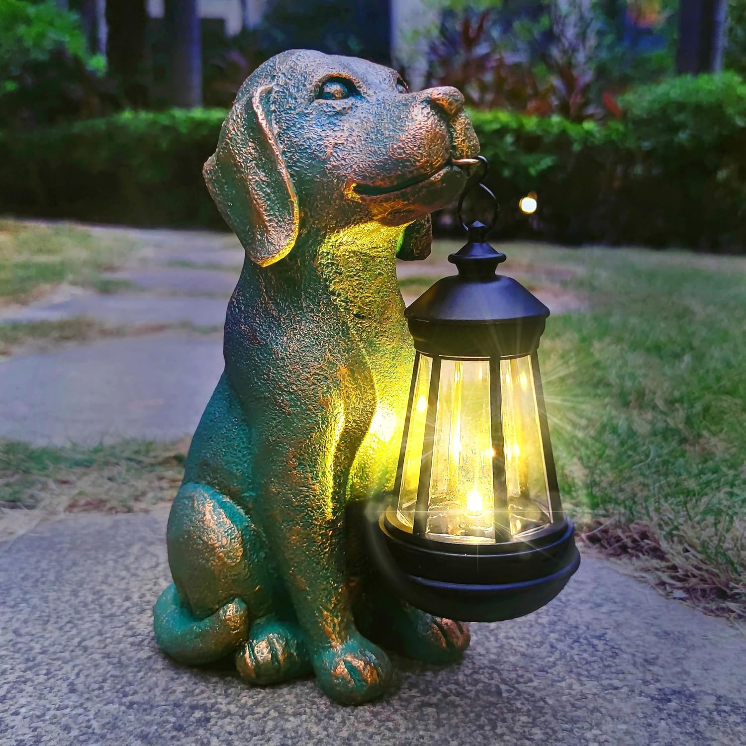 Dog Garden Statues with Solar Lantern Outdoor Decor-Dog Solar Figurines Lights 
