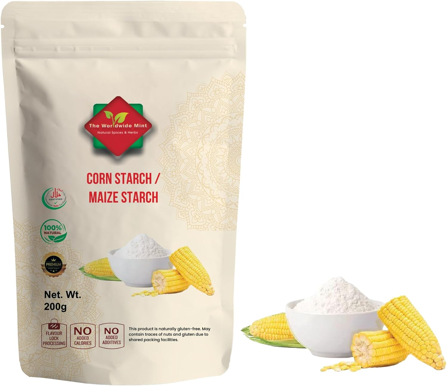 Corn Starch (200G / 7.05 Oz) | Maize Starch | Best for Gravy Sauce Thickener | Non GMO | Vegan | No Preservatives Added | Supplied in Reusable Zip Sealed Pacakging