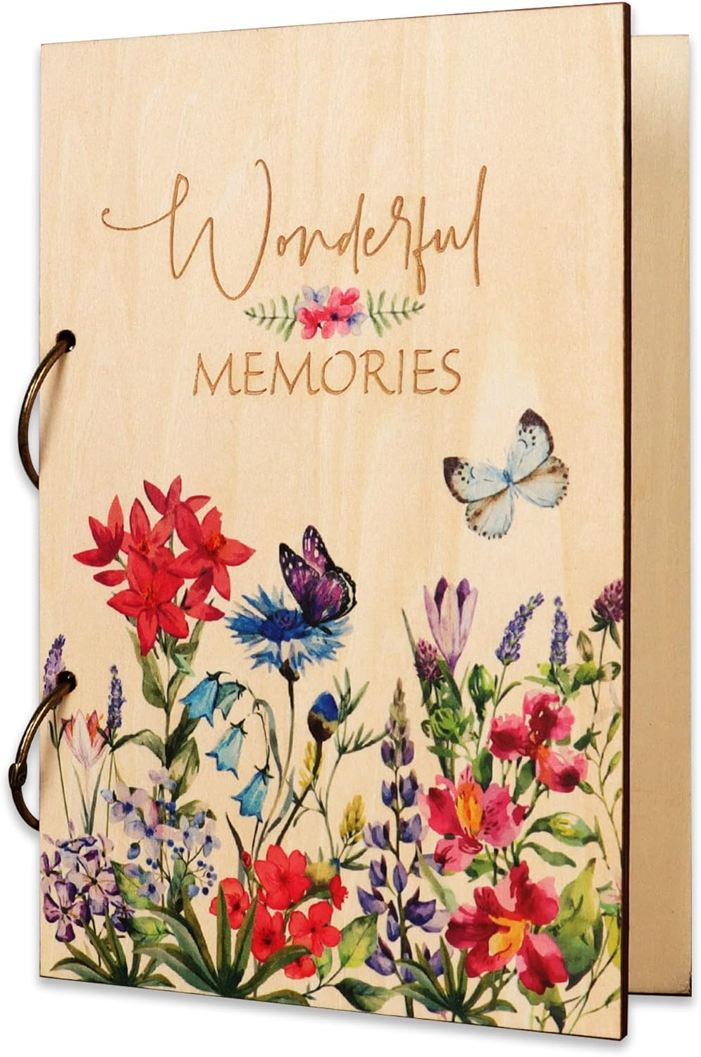 Greeting Card Organizer – Wonderful Memories Wooden Floral Card Keeper & Album, Wood Book or Binder for Cards Keepsakes, Personalized Gift for Wedding, Birthday, Anniversaries, Holiday