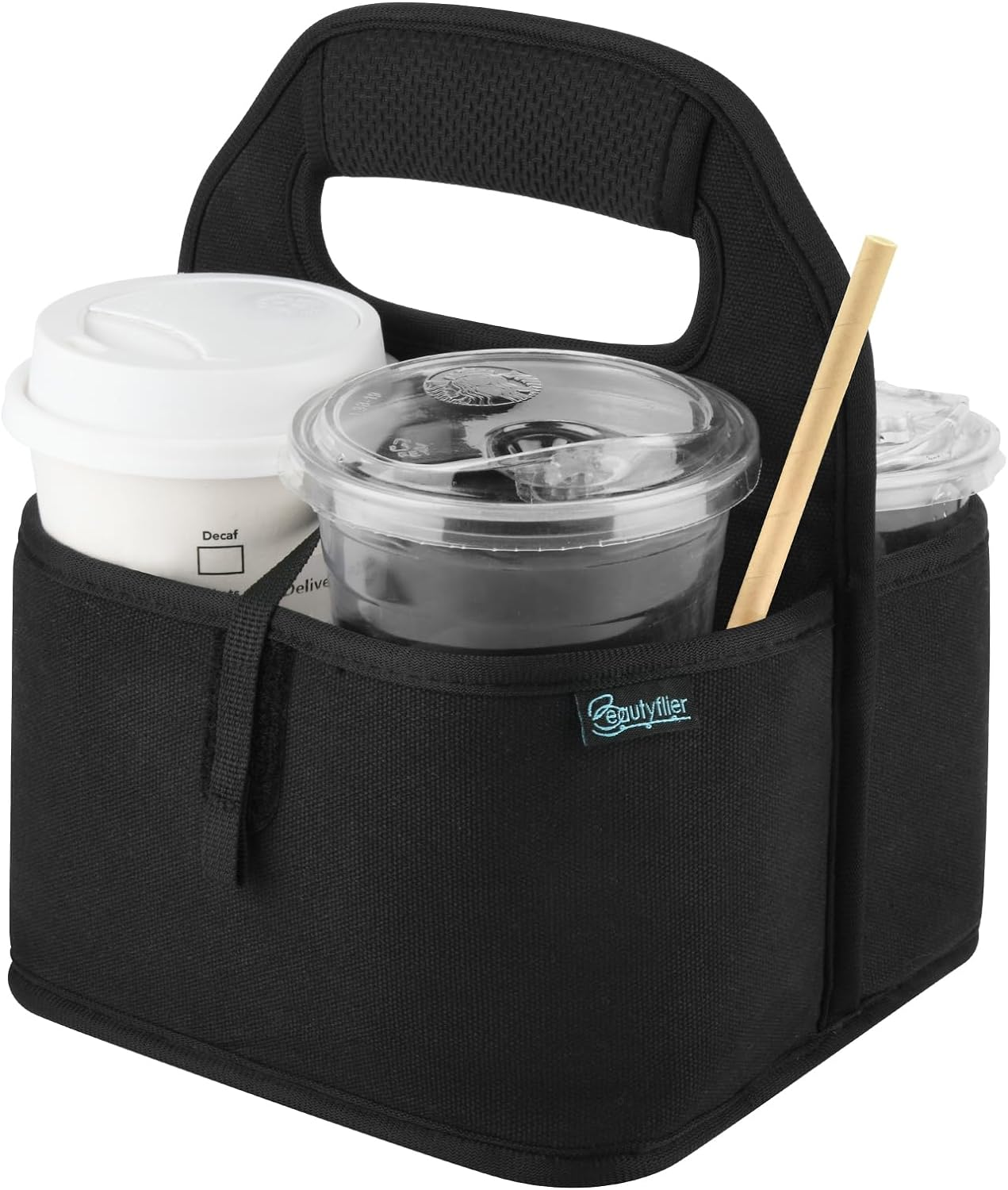 Reusable Insulated Coffee Cup Carrier, Portable Drink Holder with Handle Organizer Tote Bag for Hot & Cold Drinks