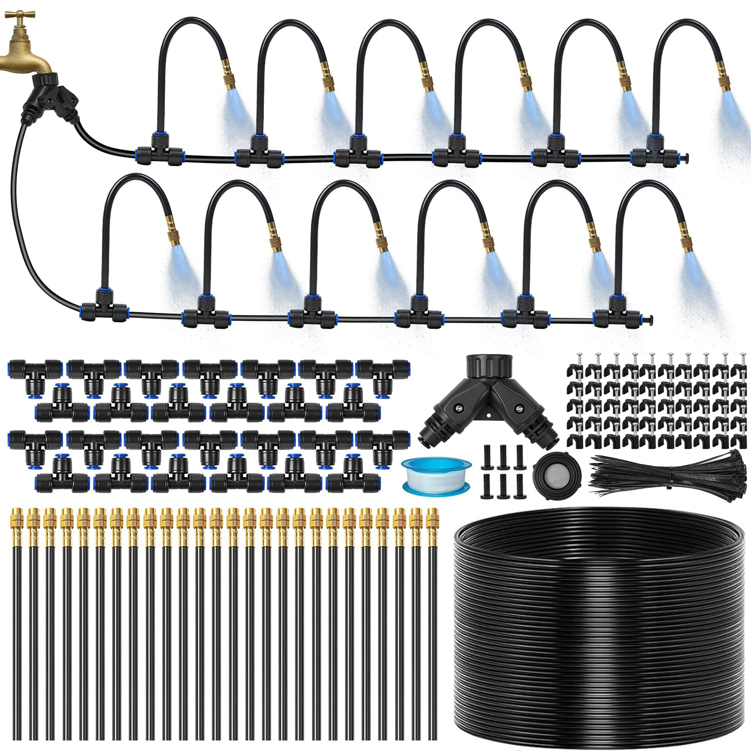 Sistema De Riego Por Goteo Para Jardin 120ft 26 Boquillas De Cobre Ajustables