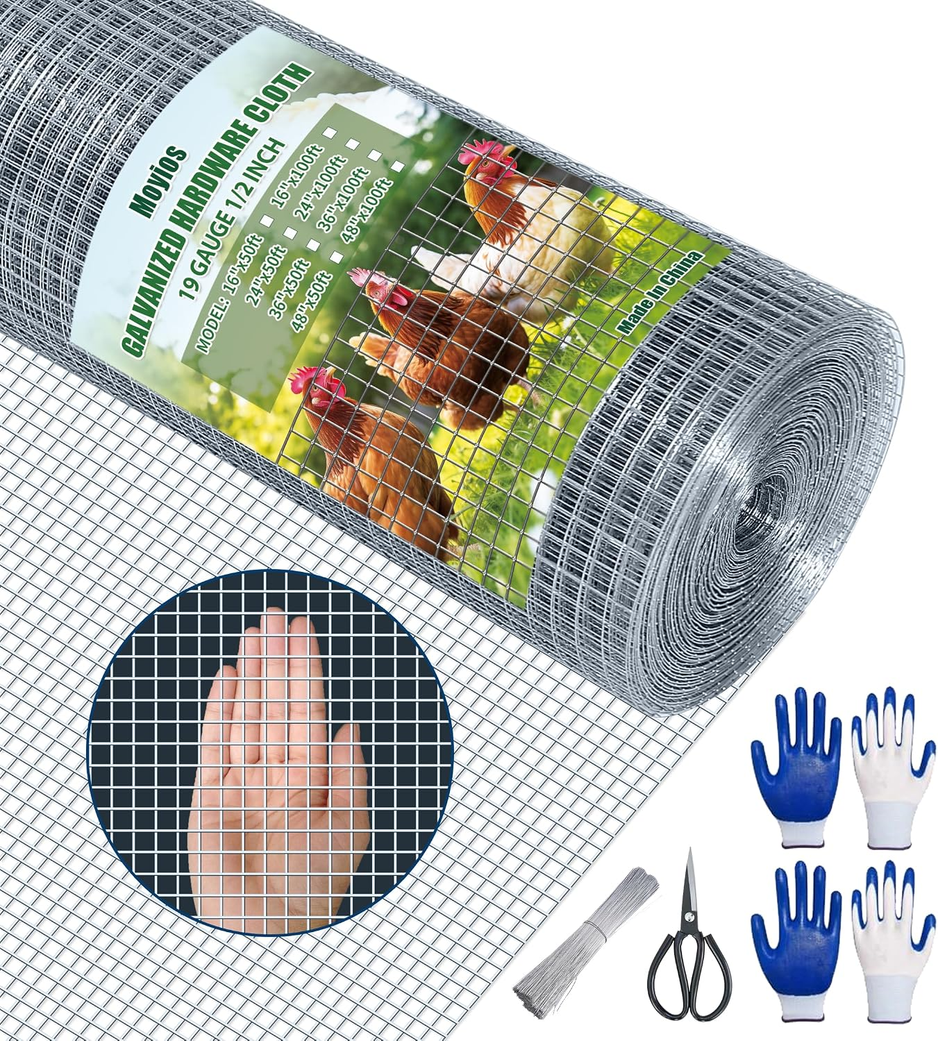 Hardware Cloth 1/2 Inch 16 in X 50 Ft 19 Gauge, Hot Dip Galvanized Mesh Rolls Welded Chicken Wire Fencing for Chicken Coop Barrier, Poultry Netting Cage Wire Fence