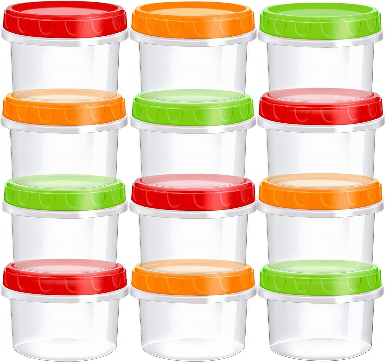Reusable Small Freezer Containers 8 Oz Plastic Food Storage Containers with Screw on Lids, Leakproof & Airtight, Freezer Safe, Dishwasher Safe, Set of 12 Multicolor