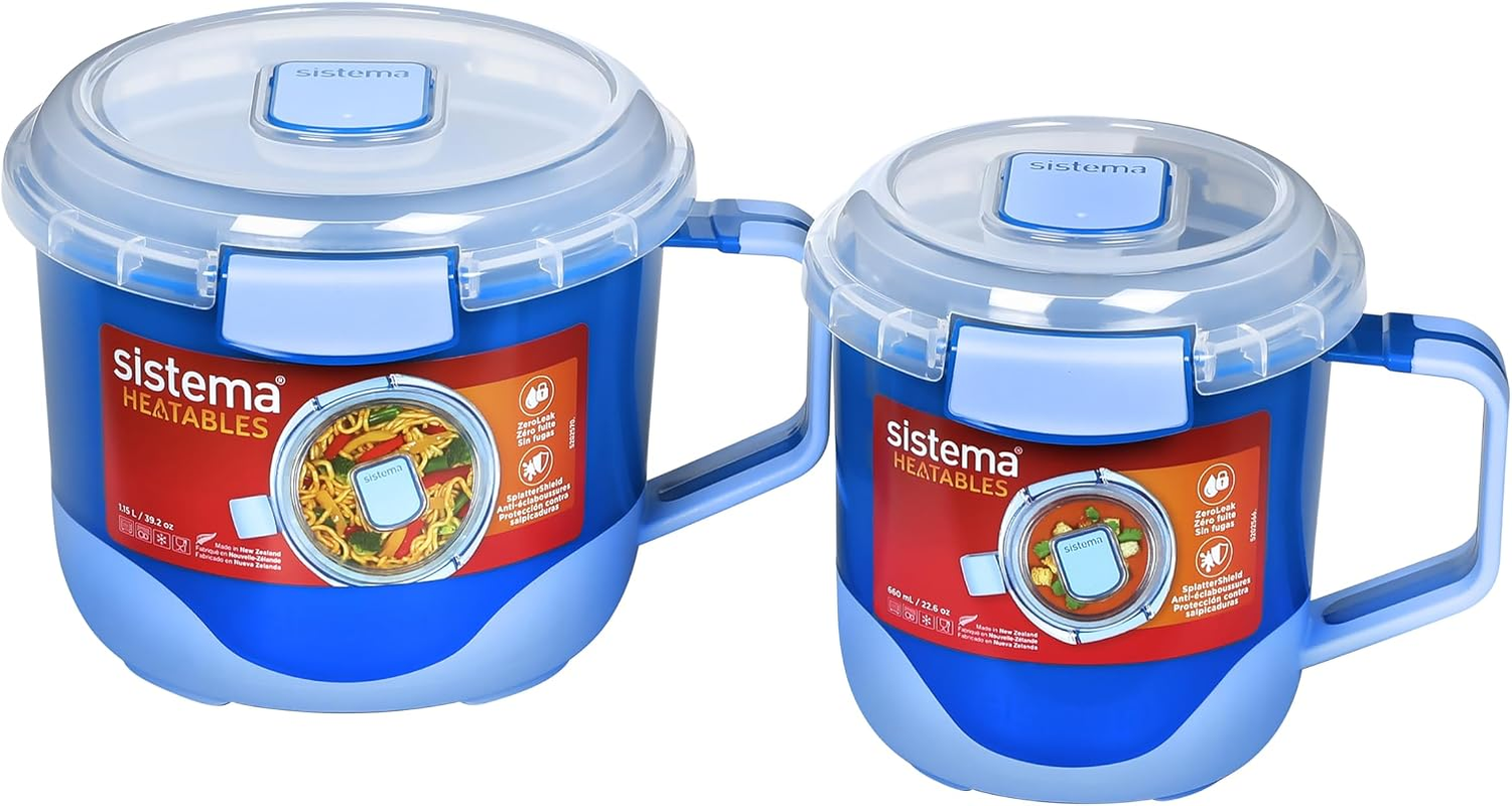 Heatables 660 Ml Soup Mug and 1.15 L Noodle Bowl 2 Pack Set, 100% Leakproof with Zeroleak Technology, Vented Clips, and Soft-Touch Base Food Storage Containers