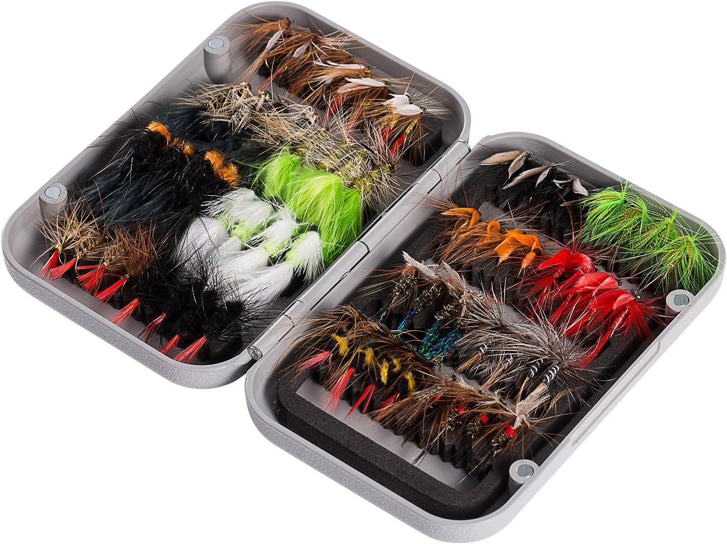 Fly Fishing Flies Kit Fly Assortment Trout Bass Fishing with Fly Box, 36/64/72/76/80/96pcs with Dry/Wet Flies, Nymphs, Streamers, Popper