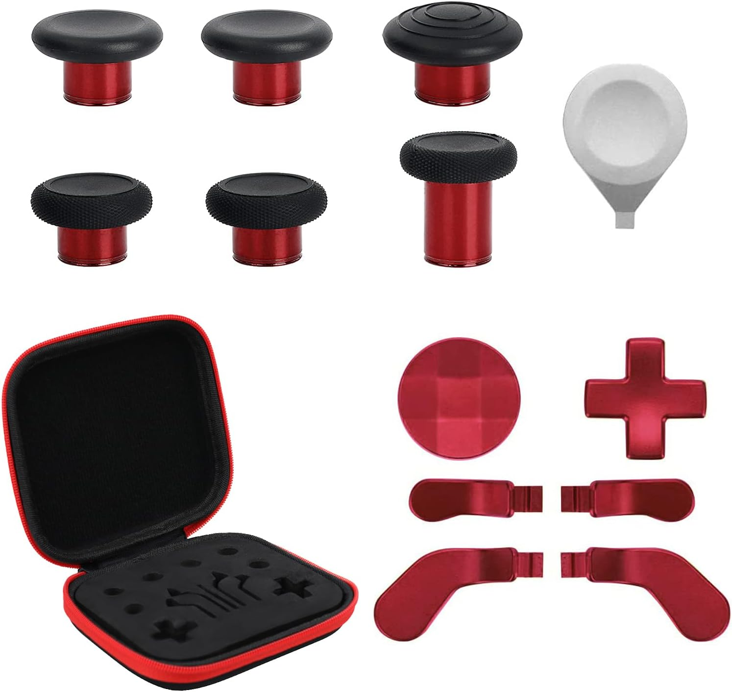 13 in 1 Metal Thumbsticks for Xbox Elite Controller Series 2 Accessories, Replacement Magnetic Buttons Kit Includes 6 Metal Plating Joysticks, 4 Paddles, 2 D-Pads, 1 Adjustment Tool (Plating Red)