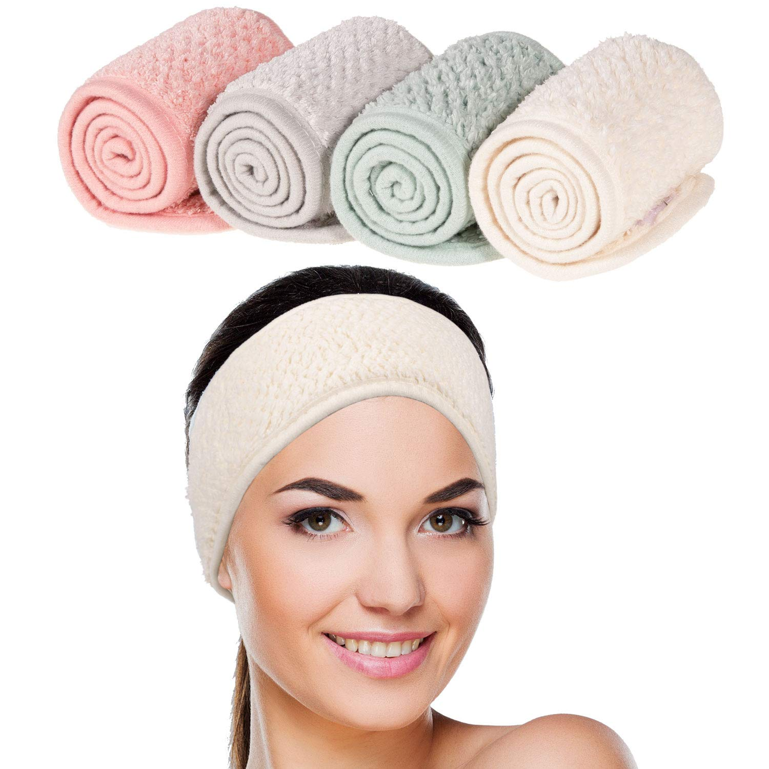 4 Pack Adjustable Spa Facial Headbands Soft Towels
