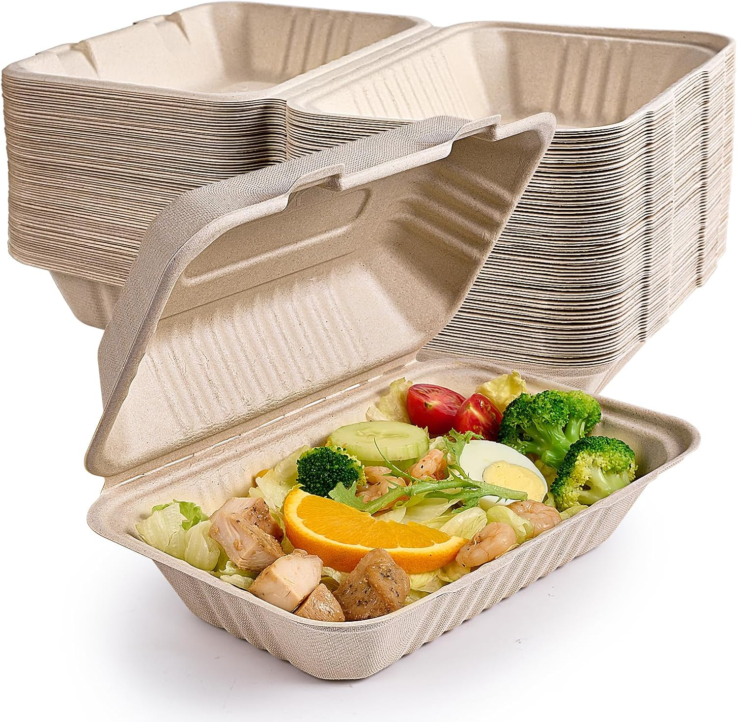 75 Pack Clamshell Take Out Food Containers 100% Compostable Disposable 9X6 