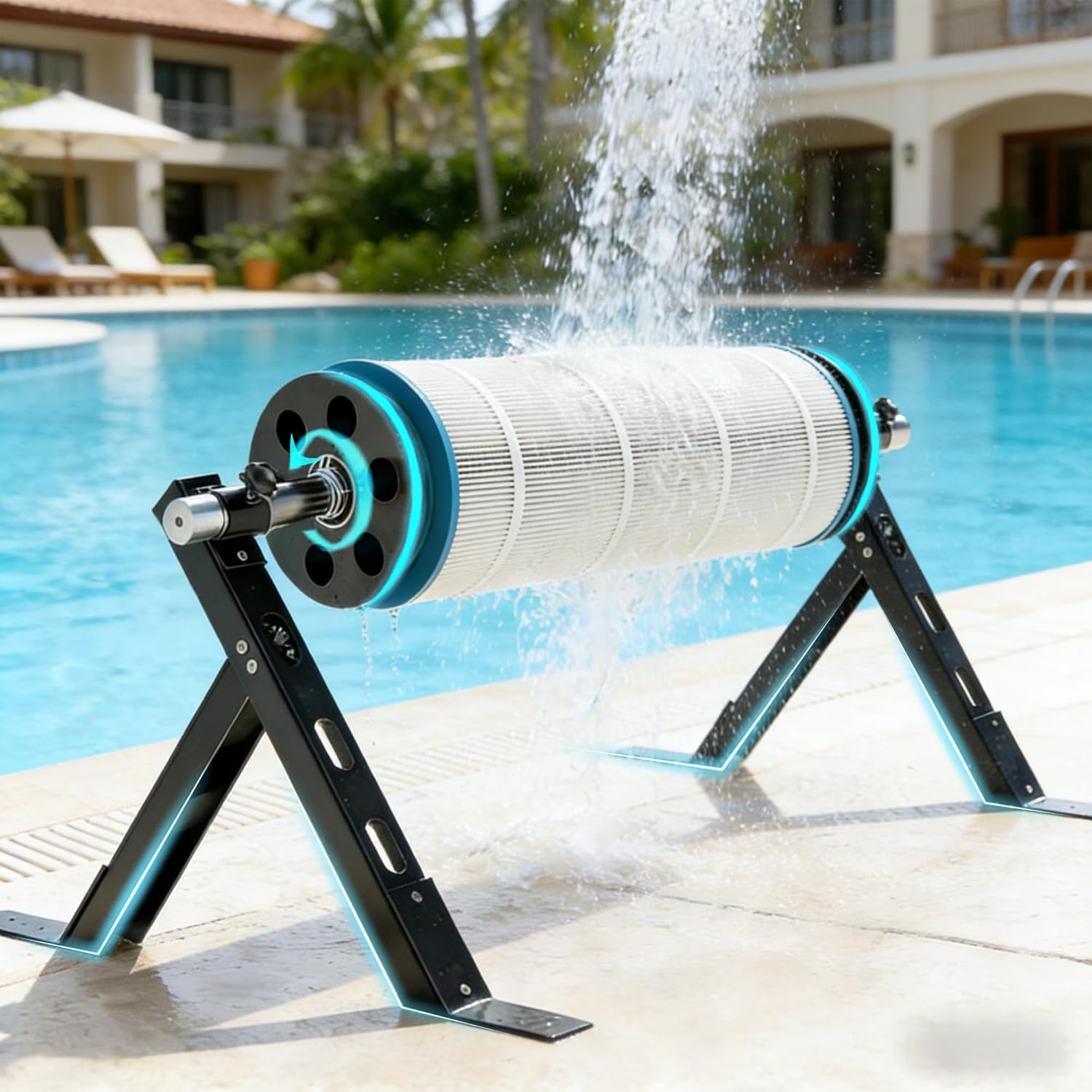 ® Pool Filter Cleaner Stand with 360° Rotating Cleaning Tool, Universal Fit for 3
