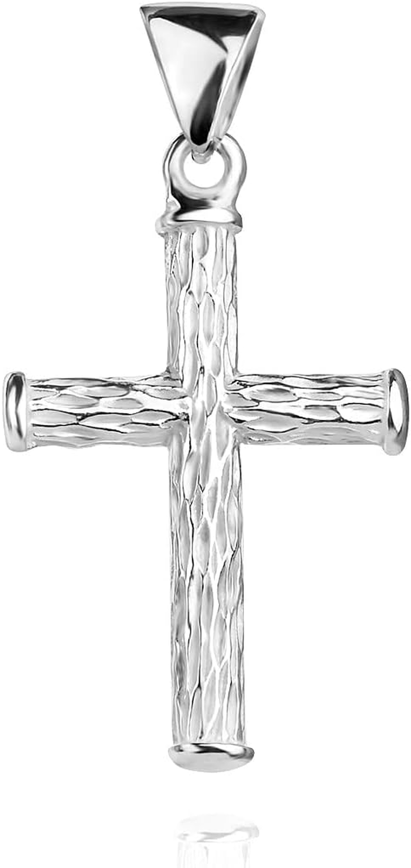 Cross Pendant Sterling Silver 925 Wood Textured Religious Unisex Jewelry