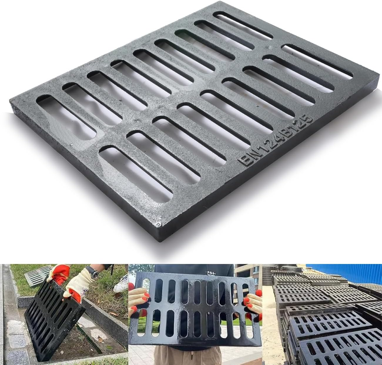 24X16 Cast Iron Drain Grate,B125 Outdoor Metal Grate for Storm Drain | Heavy-Duty Rectangle Channel Grate, Sewer Grate for Drainage, Trench Drain Cover for Driveway, Concrete Floor, Yard, Garage.