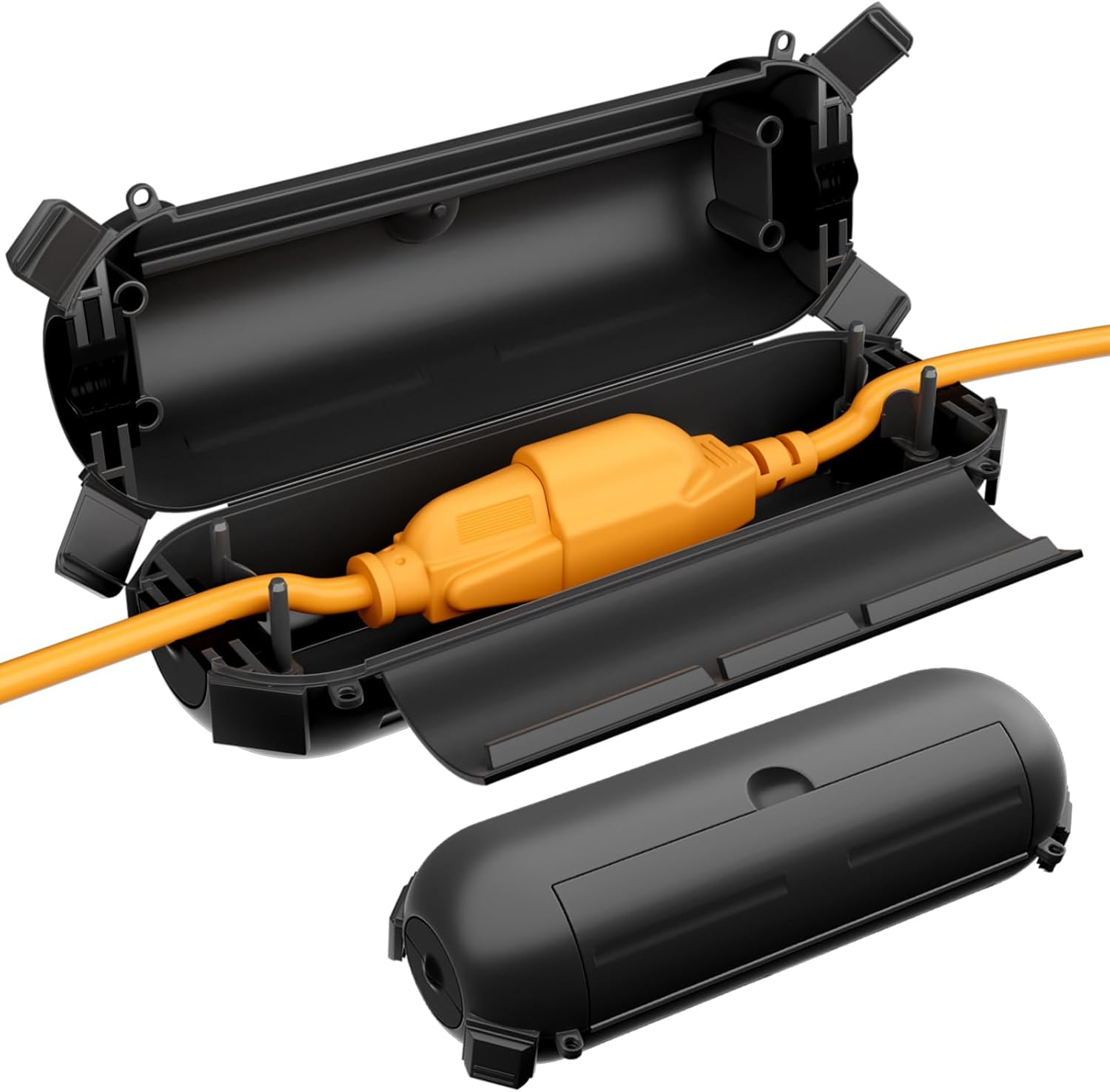 2 Pack Compact Outdoor Extension Cord Cover, IP44 Waterproof Box and Safety Housing Case, Ideal to Protect Outdoor Plugs, Electrical Connections, Holiday Decoration Lights, Size Small, Black