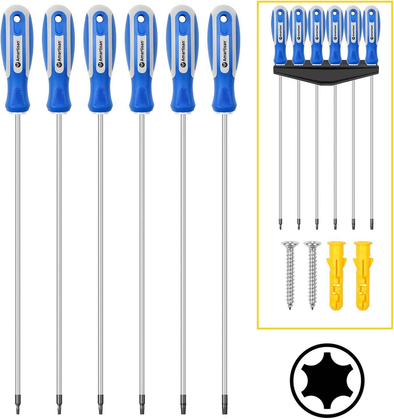 Amartisan 6-Piece Extra Long Torx Screwdrivers Set, Length 12''(300Mm) T10 - T30, Long Long Star Screwdrivers Set
