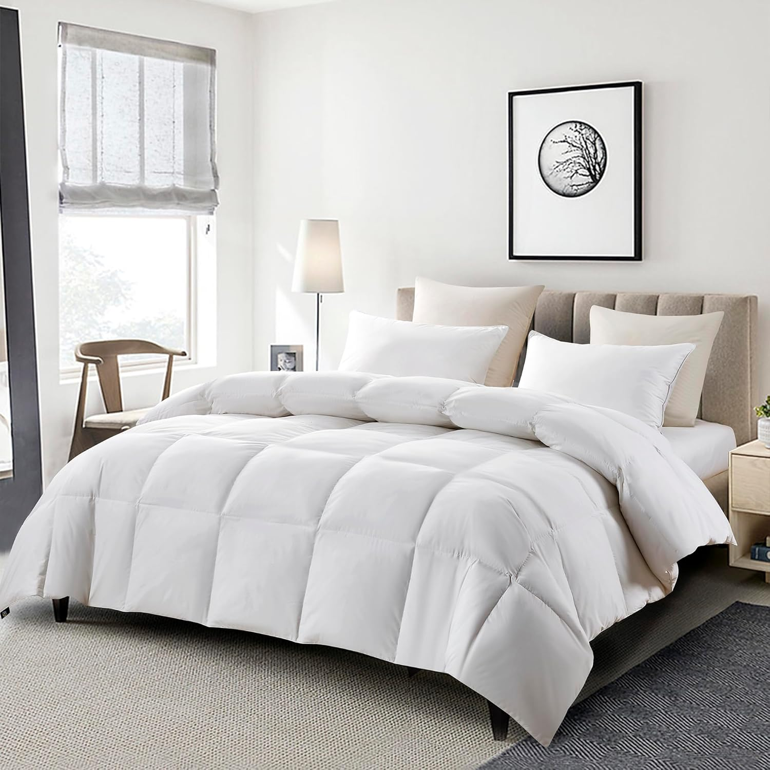 Serta Goose Feather down Fiber Cotton Comforter King Size - 100% Cotton Duvet Insert - Hotel Luxury Hypoallergenic Bedding Comforter All Season Medium Warmth 106 X 90 Inch White