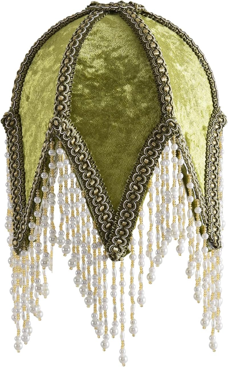 Tassel Lampshade - Retro Country Style Green Bead Tassel Lampshade,8.7