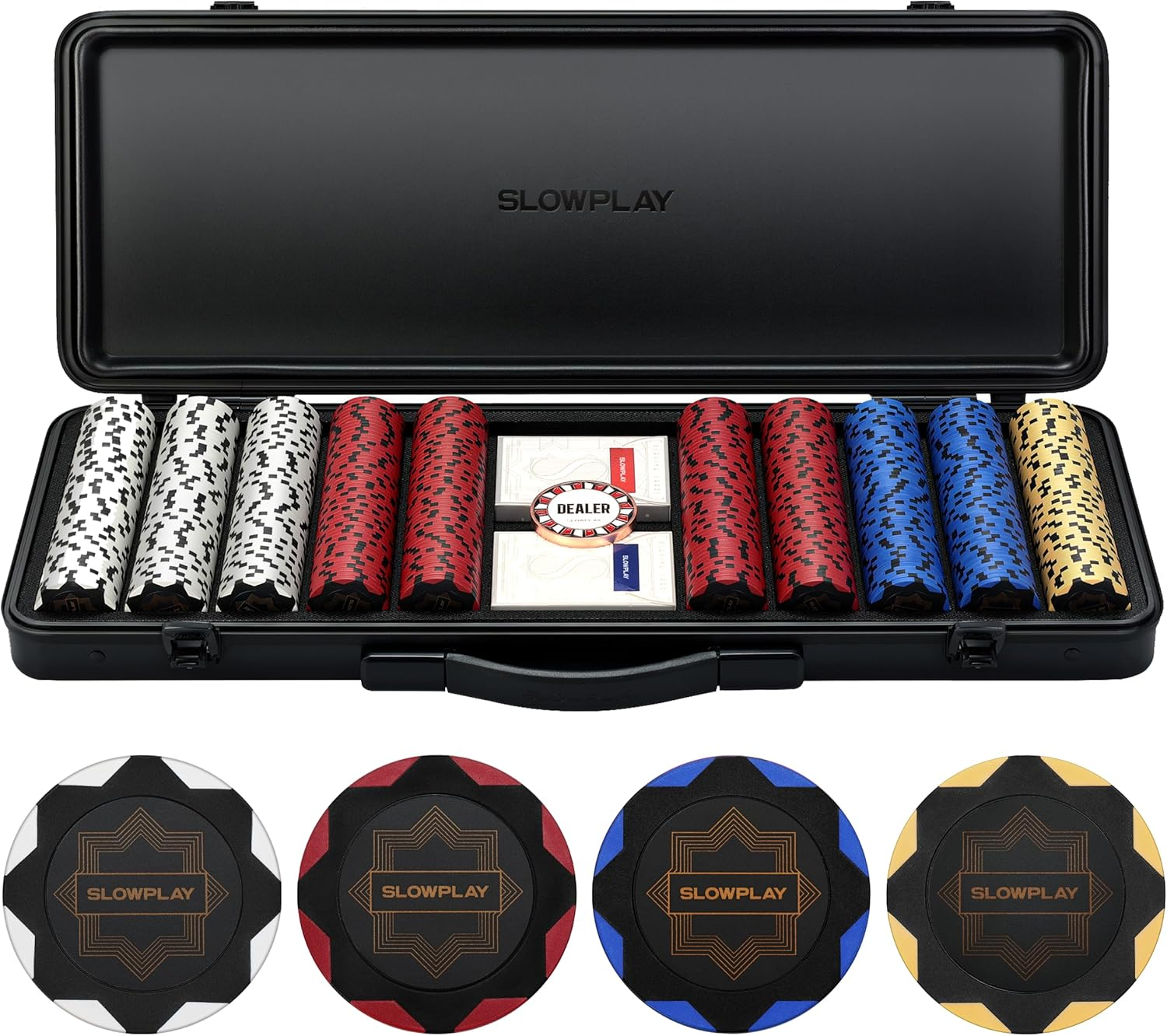 Nash 14G Clay Poker Chip Set for Texas Hold'Em, 500 PCS [Blank Chips - Black Gold Edition] Features a Premium Case with Durable German Polycarbonate Shell