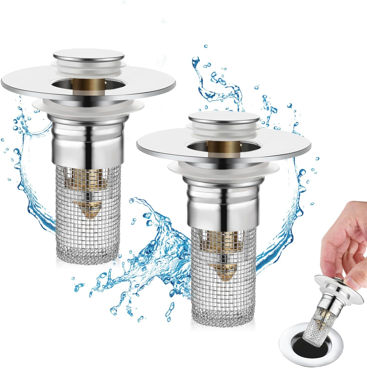 2 Pcs Bathroom Sink Stopper Hair Catcher Bathroom Pop Up Sink Drain Filter