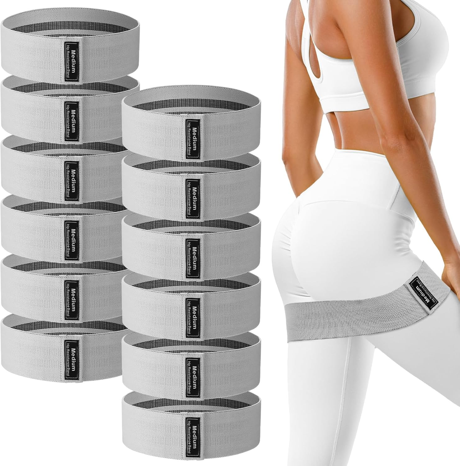 12 Pcs Fabric Resistance Bands for Working Out Booty Workout Stretch Exercise Bands Non Slip for Legs Squat Resistance Loop for Women Men Starter Butt Hip Thigh Fitness