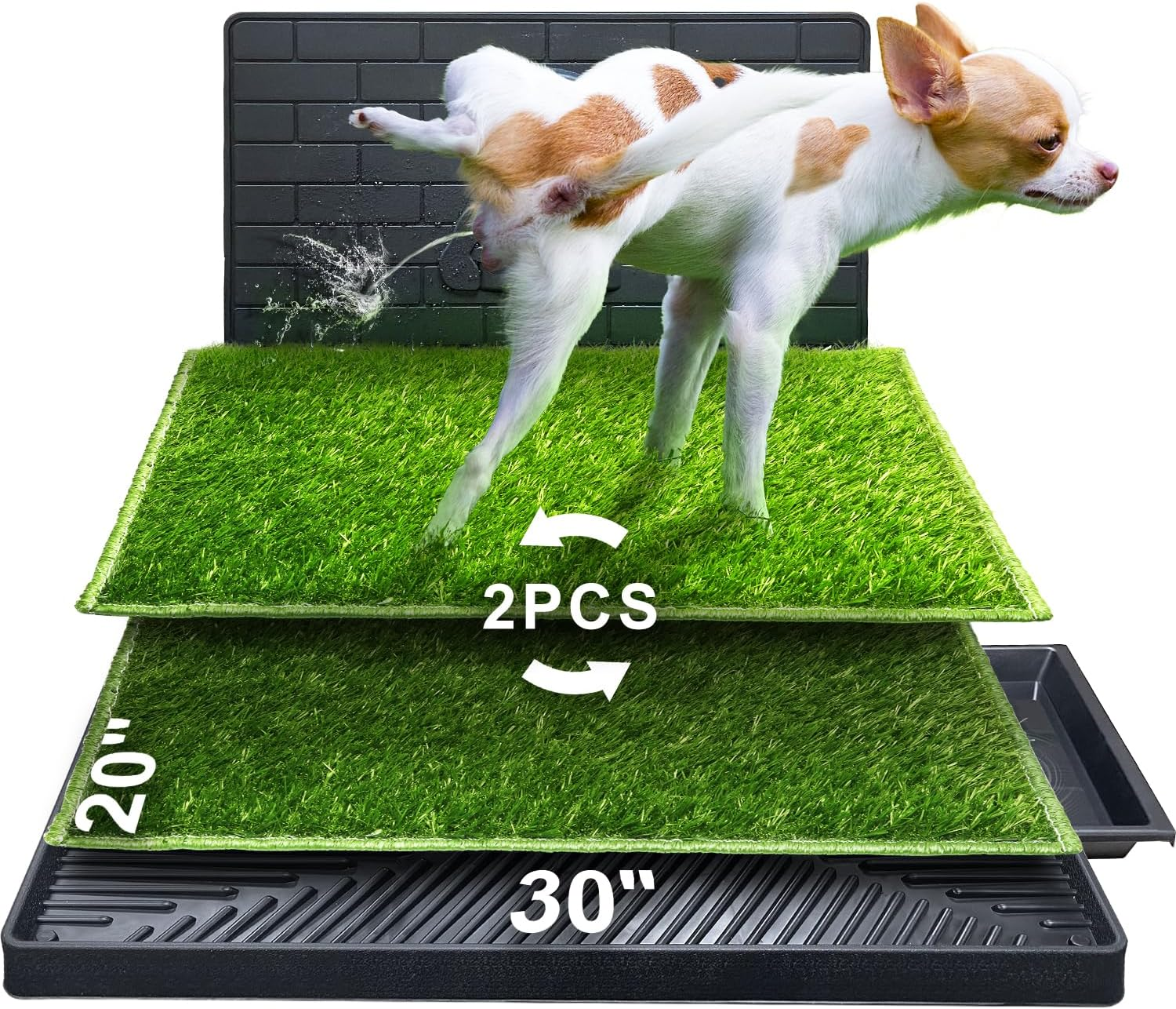 Dog Potty for Indoor or Porch, 2 Pcs Artificial Grass Training Pads with Pee Baffle, Reusable, Alternative to Puppy Pads, Portable Dog Litter Box for Small/Medium Dogs