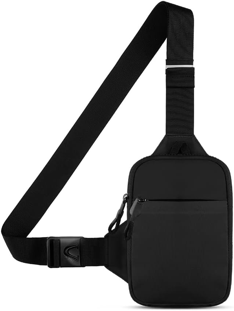 Mini Crossbody Sling Bag Chest Bag Dual Pocket Water Resistant Fanny Pack Running Phone Holder for Men Women Workout Travelling (New Black)