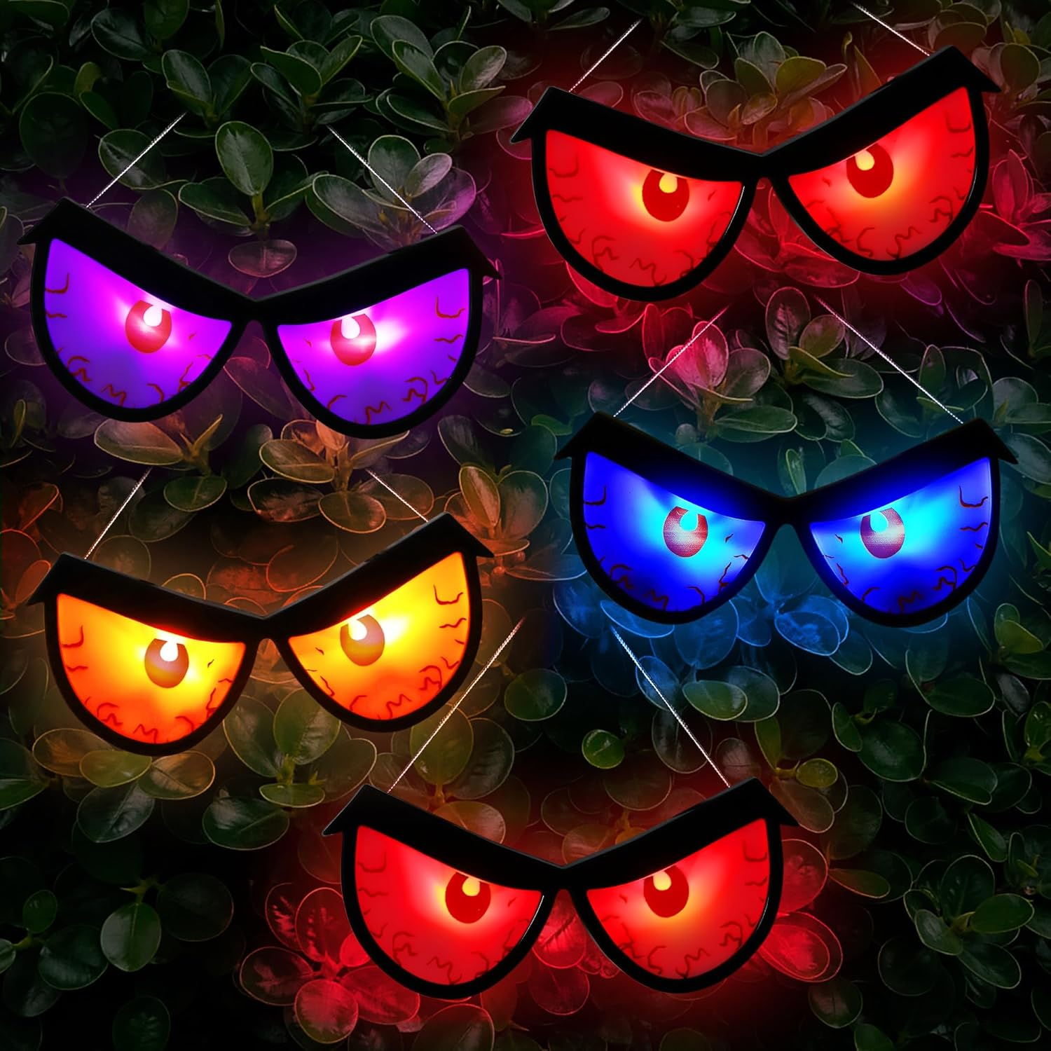[Timer] Halloween Lights Spooky Eyes for Bushes Outdoor Indoor, 5 Pairs Glowing Eyes Light up Eye Halloween Decorations Lights for Yard Garden Party Decor (Multicolor)